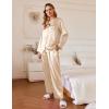imageEkouaer Silk Satin Pajamas Set Womens 2 Piece Pjs Long Pant Fall Soft Sleepwear Button Up Loungewear with PocketsLight Khaki
