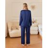 imageEkouaer Silk Satin Pajamas Set Womens 2 Piece Pjs Long Pant Fall Soft Sleepwear Button Up Loungewear with PocketsNavy Blue