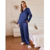 imageEkouaer Silk Satin Pajamas Set Womens 2 Piece Pjs Long Pant Fall Soft Sleepwear Button Up Loungewear with PocketsNavy Blue