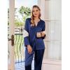 imageEkouaer Silk Satin Pajamas Set Womens 2 Piece Pjs Long Pant Fall Soft Sleepwear Button Up Loungewear with PocketsNavy Blue