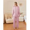 imageEkouaer Silk Satin Pajamas Set Womens 2 Piece Pjs Long Pant Fall Soft Sleepwear Button Up Loungewear with PocketsPink