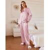 imageEkouaer Silk Satin Pajamas Set Womens 2 Piece Pjs Long Pant Fall Soft Sleepwear Button Up Loungewear with PocketsPink