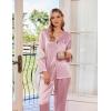 imageEkouaer Silk Satin Pajamas Set Womens 2 Piece Pjs Long Pant Fall Soft Sleepwear Button Up Loungewear with PocketsPink