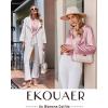 imageEkouaer Silk Satin Pajamas Set Womens 2 Piece Pjs Long Pant Fall Soft Sleepwear Button Up Loungewear with PocketsPink
