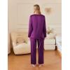imageEkouaer Silk Satin Pajamas Set Womens 2 Piece Pjs Long Pant Fall Soft Sleepwear Button Up Loungewear with PocketsPurple