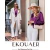 imageEkouaer Silk Satin Pajamas Set Womens 2 Piece Pjs Long Pant Fall Soft Sleepwear Button Up Loungewear with PocketsPurple