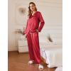 imageEkouaer Silk Satin Pajamas Set Womens 2 Piece Pjs Long Pant Fall Soft Sleepwear Button Up Loungewear with PocketsRed