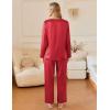 imageEkouaer Silk Satin Pajamas Set Womens 2 Piece Pjs Long Pant Fall Soft Sleepwear Button Up Loungewear with PocketsRed