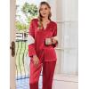 imageEkouaer Silk Satin Pajamas Set Womens 2 Piece Pjs Long Pant Fall Soft Sleepwear Button Up Loungewear with PocketsRed