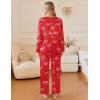 imageEkouaer Silk Satin Pajamas Set Womens 2 Piece Pjs Long Pant Fall Soft Sleepwear Button Up Loungewear with PocketsRedchristmas