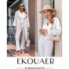 imageEkouaer Silk Satin Pajamas Set Womens 2 Piece Pjs Long Pant Fall Soft Sleepwear Button Up Loungewear with PocketsWhite