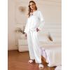 imageEkouaer Silk Satin Pajamas Set Womens 2 Piece Pjs Long Pant Fall Soft Sleepwear Button Up Loungewear with PocketsWhite