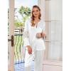 imageEkouaer Silk Satin Pajamas Set Womens 2 Piece Pjs Long Pant Fall Soft Sleepwear Button Up Loungewear with PocketsWhite