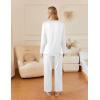 imageEkouaer Silk Satin Pajamas Set Womens 2 Piece Pjs Long Pant Fall Soft Sleepwear Button Up Loungewear with PocketsWhite