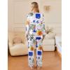 imageEkouaer Silk Satin Pajamas Set Womens 2 Piece Pjs Long Pant Fall Soft Sleepwear Button Up Loungewear with PocketsWhite Abstract Doodle