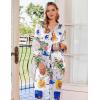 imageEkouaer Silk Satin Pajamas Set Womens 2 Piece Pjs Long Pant Fall Soft Sleepwear Button Up Loungewear with PocketsWhite Abstract Doodle