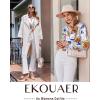 imageEkouaer Silk Satin Pajamas Set Womens 2 Piece Pjs Long Pant Fall Soft Sleepwear Button Up Loungewear with PocketsWhite Abstract Doodle