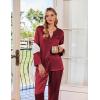 imageEkouaer Silk Satin Pajamas Set Womens 2 Piece Pjs Long Pant Fall Soft Sleepwear Button Up Loungewear with PocketsWine Red