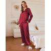 imageEkouaer Silk Satin Pajamas Set Womens 2 Piece Pjs Long Pant Fall Soft Sleepwear Button Up Loungewear with PocketsWine Red