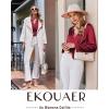 imageEkouaer Silk Satin Pajamas Set Womens 2 Piece Pjs Long Pant Fall Soft Sleepwear Button Up Loungewear with PocketsWine Red