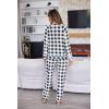 imageEkouaer Sweatsuits Womens Loungewear Set Tracksuit Long Sleeve Pajamas Set with Pockets 2 Piece Outfits Lounge SetsPlaid Black White