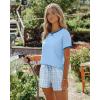 imageEkouaer Women Pajama Set Casual Short SetBlue Checkerboard