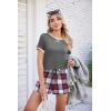 imageEkouaer Women Pajama Set Casual Short SetDark Grey and Red Plaid