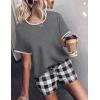 imageEkouaer Women Pajama Set Casual Short SetDark Grey and White Plaid