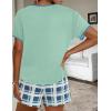 imageEkouaer Women Pajama Set Casual Short SetGreen and Blue Plaid