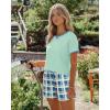 imageEkouaer Women Pajama Set Casual Short SetGreen and Blue Plaid
