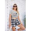 imageEkouaer Women Pajama Set Casual Short SetGrey  Black Plaid