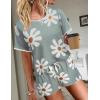 imageEkouaer Women Pajama Set Casual Short SetGrey and White Flowers