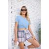 imageEkouaer Women Pajama Set Casual Short SetLight Blue and White Plaid