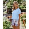 imageEkouaer Women Pajama Set Casual Short SetLight Blue and White Plaid