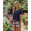 imageEkouaer Women Pajama Set Casual Short SetNavy Blue and Red Plaid