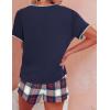 imageEkouaer Women Pajama Set Casual Short SetNavy Blue and Red Plaid