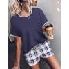 imageEkouaer Women Pajama Set Casual Short SetNavy Blue and White Plaid