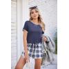 imageEkouaer Women Pajama Set Casual Short SetNavy Blue and White Plaid