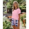 imageEkouaer Women Pajama Set Casual Short SetPink  Navy Blue Plaid