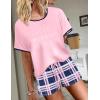 imageEkouaer Women Pajama Set Casual Short SetPink  Navy Blue Plaid