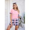 imageEkouaer Women Pajama Set Casual Short SetPink  Navy Blue Plaid