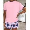imageEkouaer Women Pajama Set Casual Short SetPink  Navy Blue Plaid