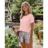 imageEkouaer Women Pajama Set Casual Short SetPink and Grey Plaid