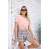 imageEkouaer Women Pajama Set Casual Short SetPink and Grey Plaid