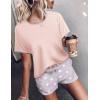imageEkouaer Women Pajama Set Casual Short SetPink and White Star