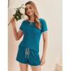 imageEkouaer Women Pajama Set Casual Short SetSolidblue Green