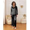 imageEkouaer Womens Silk Satin Pajama Sets 2 Piece Sleepwear Pjs Set Long Sleeve Button Down Top and Pants Stripe Loungewear SXXLBlack