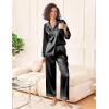 imageEkouaer Womens Silk Satin Pajama Sets 2 Piece Sleepwear Pjs Set Long Sleeve Button Down Top and Pants Stripe Loungewear SXXLBlack