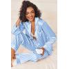 imageEkouaer Womens Silk Satin Pajama Sets 2 Piece Sleepwear Pjs Set Long Sleeve Button Down Top and Pants Stripe Loungewear SXXLBlue White Stripe