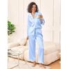 imageEkouaer Womens Silk Satin Pajama Sets 2 Piece Sleepwear Pjs Set Long Sleeve Button Down Top and Pants Stripe Loungewear SXXLLight Blue